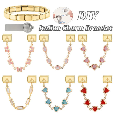 Golden Chain Heart Flowers Butterfly Charm Link