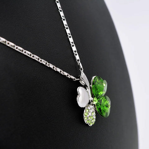 Crystal 4 Four Leaf Leaves Clover Pendant Necklaces Birthday Gift Quality Fashion Jewelry