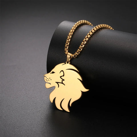 Punk Lion Head Pendant Necklace for Women Men Rock Hip Hop Animal Charms Choker