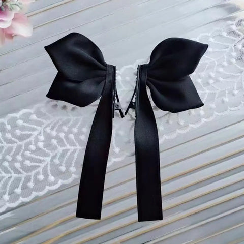 2pcs Sweet Bows Hair Clips Women White Ribbons Ponytails Clip
