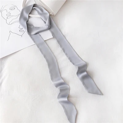 Women Narrow Long Scarf Solid Color Chiffon Silk Ribbon Headbands Choker Streamer