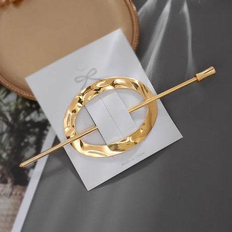 Geometric Gold Silver Color Metal Hair Stick Women Ponytail Holder