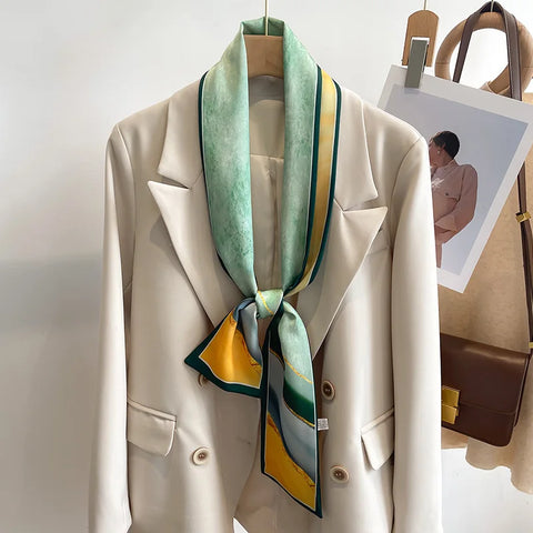 Women Fashion Luxury Long Narrow Small Silk Scarves Ladies Headband Headscarve