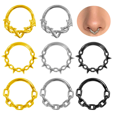 Vine Septum Nose Ring Piercing Hinged Clicker Stainless Steel Daith Clicker Helix Cartilage
