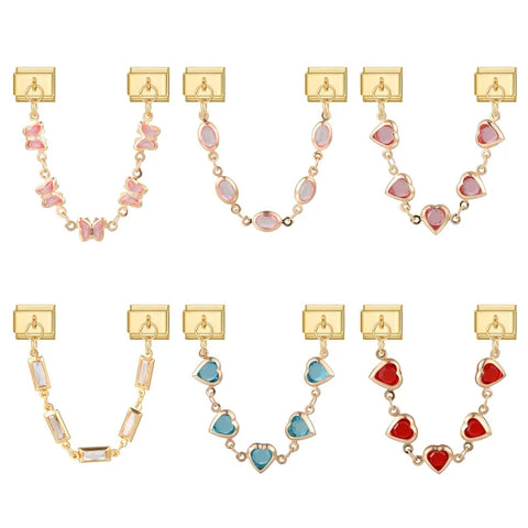 Golden Chain Heart Flowers Butterfly Charm Link