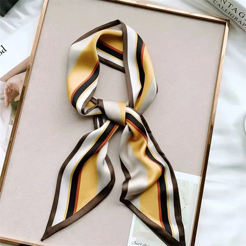 Print Silk Scarf Women Soft Satin Horse Hairband Bevel Neckerchief Office Headband