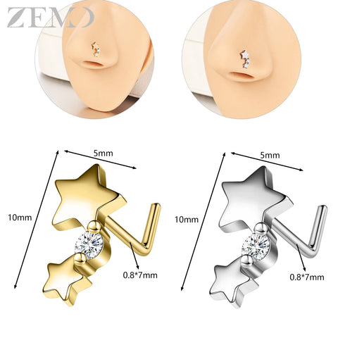 Girls Cubic Zircon Nose Studs Flower Star Heart Nostril Piercings Jewelry