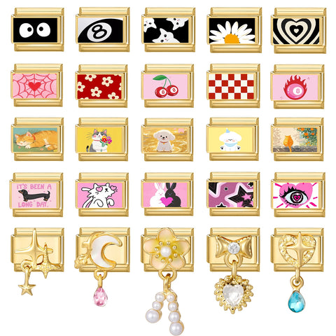 Golden Eyes Flowers Cat Sunflower Moon Charm Links