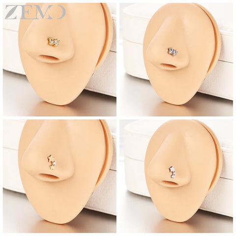 Girls Cubic Zircon Nose Studs Flower Star Heart Nostril Piercings Jewelry