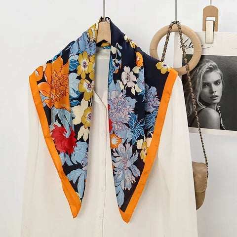 Print Silk Square Scarf Women Soft Satin Horse Hairband Neckerchief Office Hijab Headband