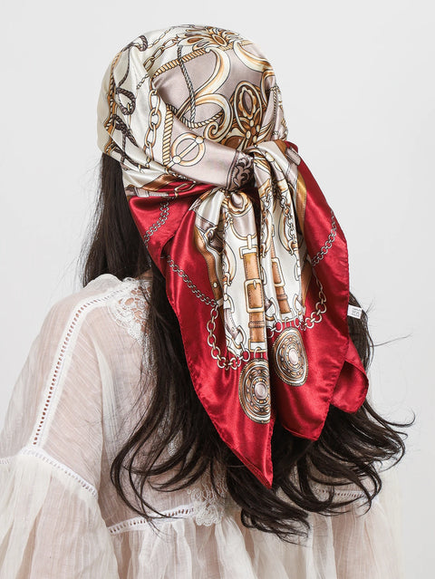 Luxury Brand Square Silk Scarves Women Hijab Shawls Print Kerchief Femme Head Scarf