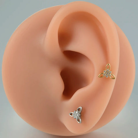 Zircon G23 Solid Titanium Cartilage Earrings Stud 16G Internally Threaded Cz Cluster Helix