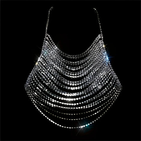 Multi-layered Rhinestone Thoracic Chain Women's Nightclub Sexy Crystal Tassel Body Chain