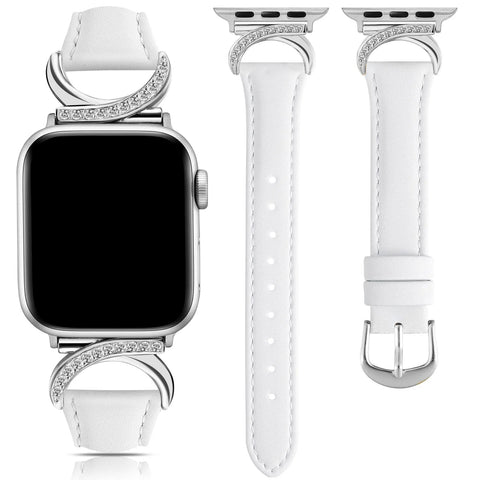 Suitable for Apple Watch 11/10/9/8/7/6/5/4 moon-shaped rhinestone leather straps