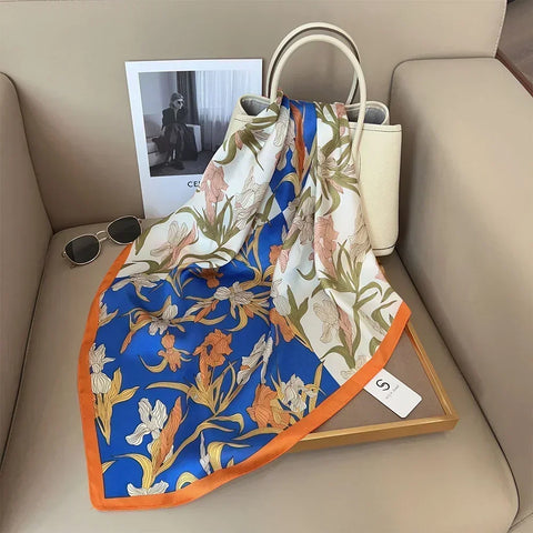 Print Silk Square Scarf Women Soft Satin Horse Hairband Neckerchief Office Hijab Headband