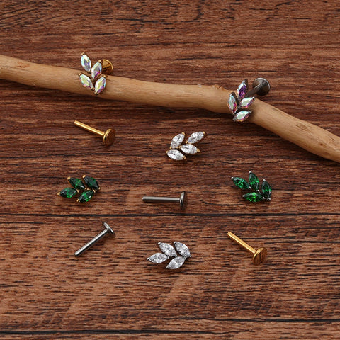 Titanium 16G Marquise CZ Leaf Shaped Cartilage Helix Conch Lobe Ear Piercing