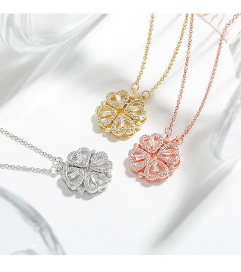 Luxury Magnet Transform Four Leaf Clover Heart Pendant Neklace