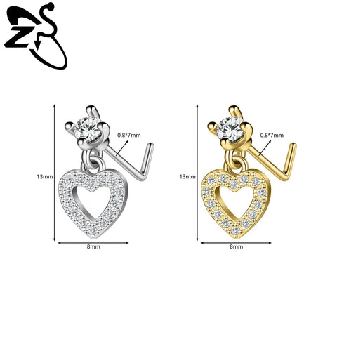 Stainless Steel Nose Ring 7MM L Rod Nose Stud Moon butterfly Shape Pendant Earring Helix