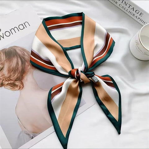 Print Silk Scarf Women Soft Satin Horse Hairband Bevel Neckerchief Office Headband