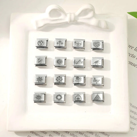 Black Engraving  Eye Jellyfish Butterfly Sun Moon Silver Charm Links