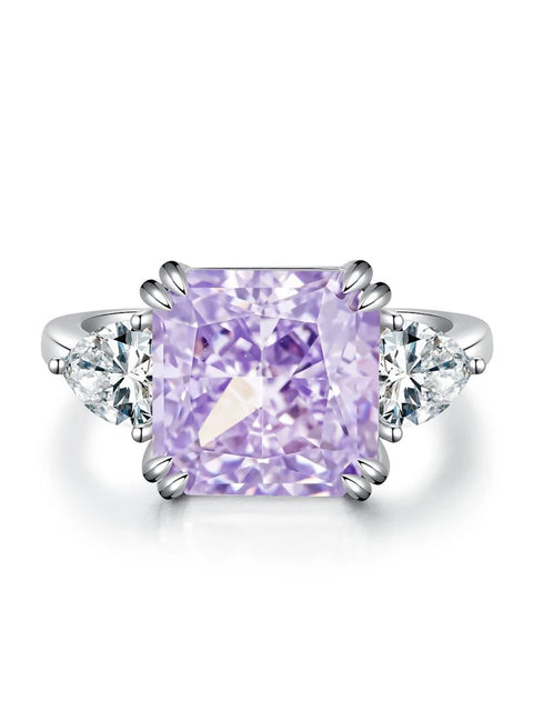 Sterling Silver Purple Yellow Sugar Cube Triangle Zirconia Ring For Women Anniversary Party