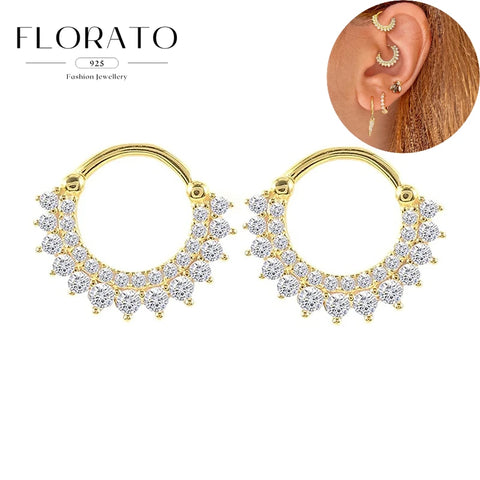 Sterling Silver Needle Multi-color Zircon Hoop Ring Luxury Crystal Piercing