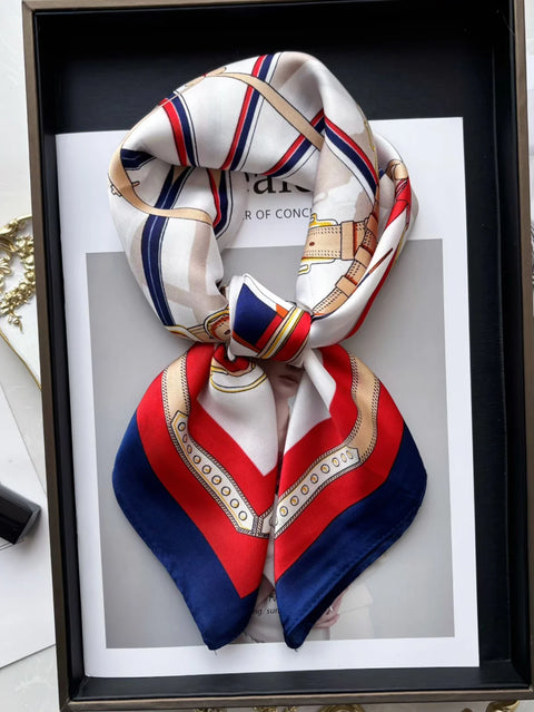 Vintage Chain Print Satin Square Scarf Soft Lightweight Women’s Fashion Accessory