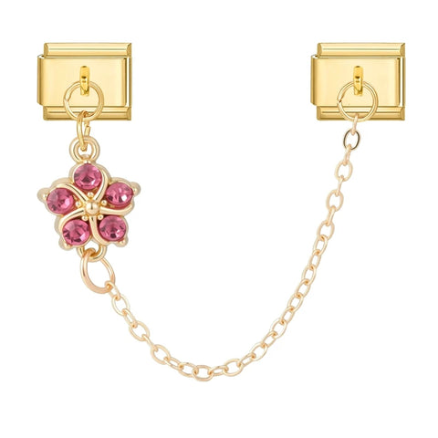 Golden Pink Zircon Flowers Rose Leaves Tassel Chain Charm Links