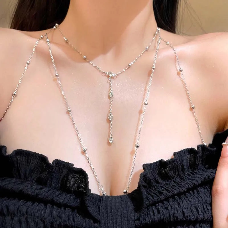 Luxury Square Crystal Chest Chain for Women
