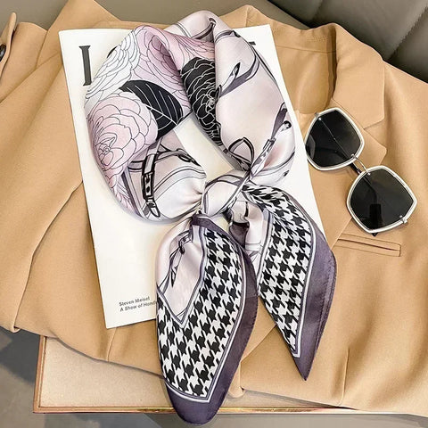 Print Silk Square Scarf Women Soft Satin Horse Hairband Neckerchief Office Hijab Headband