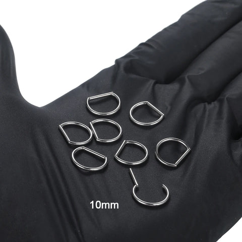 Titanium Hinged Segment Ring D-Shape with Side Crystals Septum Cartilage Helix