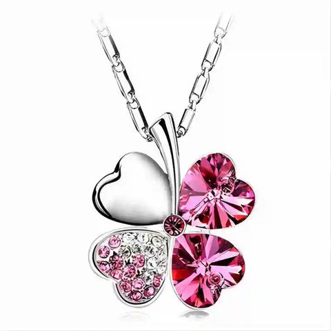 Crystal 4 Four Leaf Leaves Clover Pendant Necklaces Birthday Gift Quality Fashion Jewelry