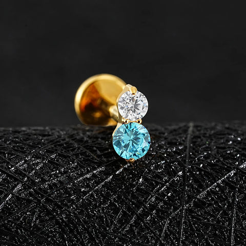 Titanium 16G Double CZ Cartilage Earring Tiny Two Stone Flat Back Labret Stud