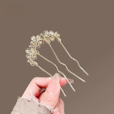 Women Elegant Style Metal Forks Vintage Pearl Hairpins