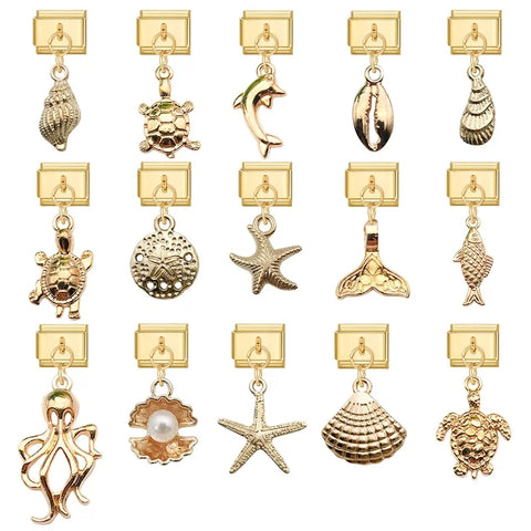 Golden Sea Shell Conch Starfish Dolphin Turtles Charm Links
