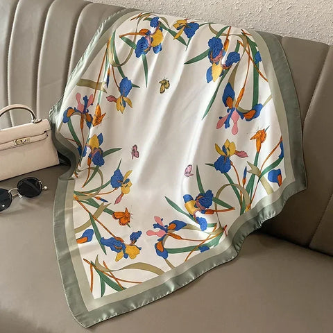 Print Silk Square Scarf Women Soft Satin Horse Hairband Neckerchief Office Hijab Headband