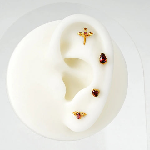 Titanium Heart Shaped CZ Flat Back Labret Stud Cartilage Helix Ear Piercing