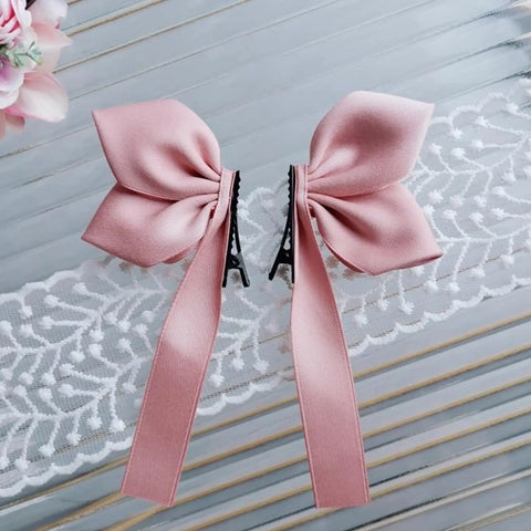 2pcs Sweet Bows Hair Clips Women White Ribbons Ponytails Clip