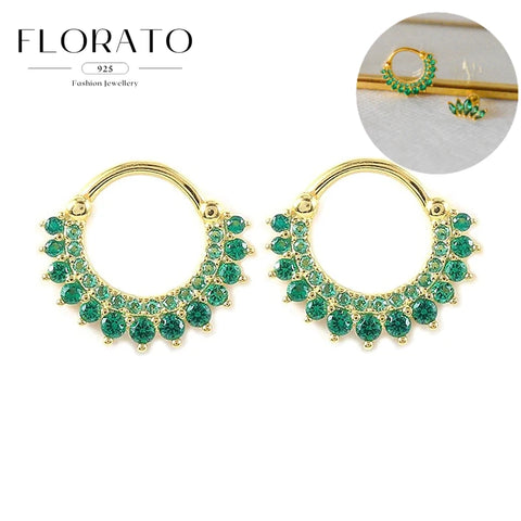 Sterling Silver Needle Multi-color Zircon Hoop Ring Luxury Crystal Piercing