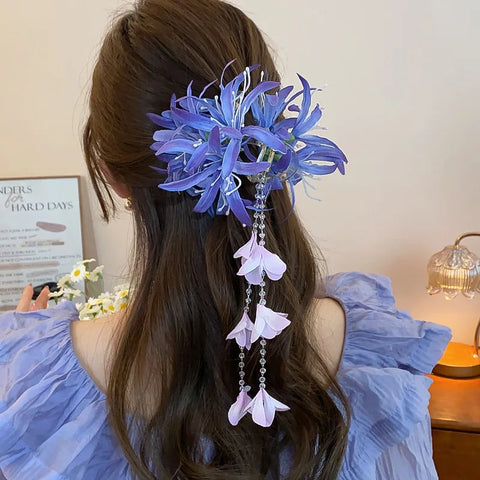 Long Tassel Shark Clip Dedicate Retro Crystal Acrylic Hairgrips