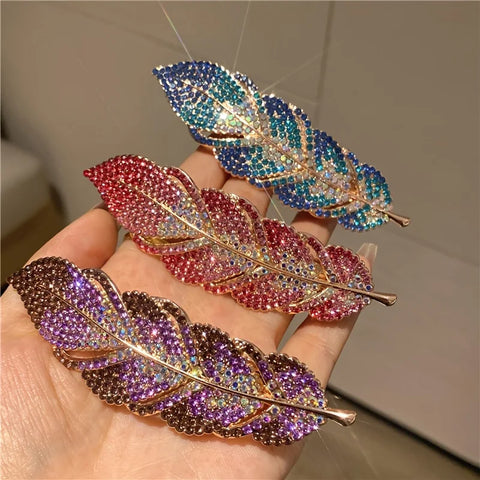 Dark Blue And Purple Rhinestones Spring Rectangular Hair Clip