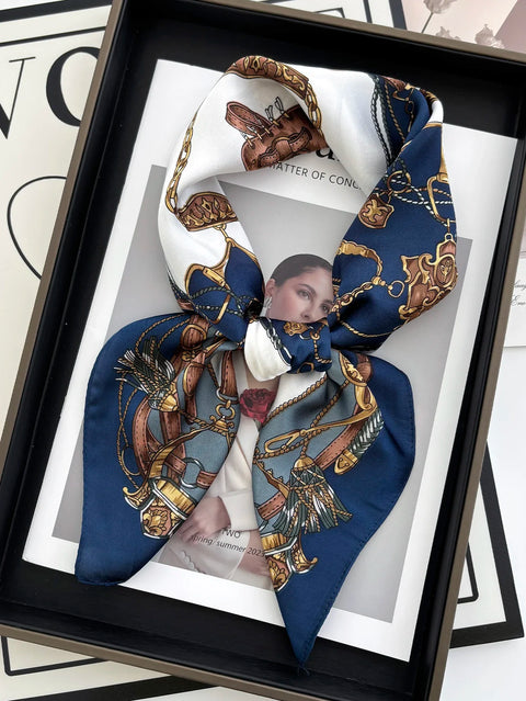 Vintage Chain Print Satin Square Scarf Soft Lightweight Women’s Fashion Accessory