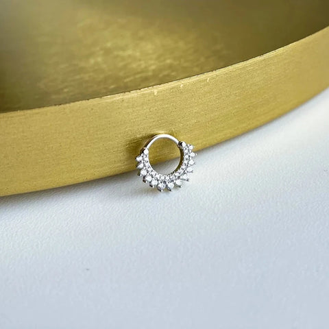 Sterling Silver Needle Multi-color Zircon Hoop Ring Luxury Crystal Piercing