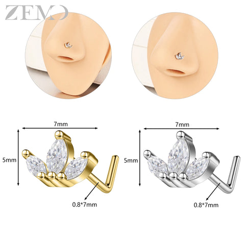 Girls Cubic Zircon Nose Studs Flower Star Heart Nostril Piercings Jewelry