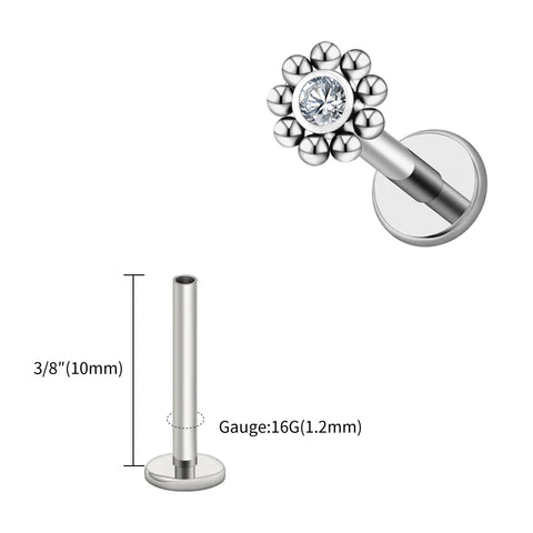 Titanium Mini Beaded Sun Labret Stud CZ Flower Tragus Cartilage Helix