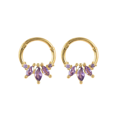 Sterling Silver Needle Multi-color Zircon Hoop Ring Luxury Crystal Piercing