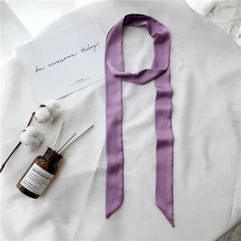 Women Narrow Long Scarf Solid Color Chiffon Silk Ribbon Headbands Choker Streamer