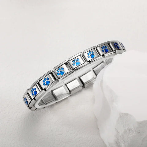 Blue Star Footprint Itanlian Elastic Charm Stainless Steel Bracelet