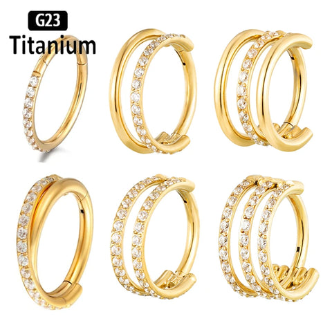 Titanium Piercing Hinged Segment Septum Hoop Nose Rings Clicker