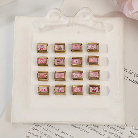 Golden Cute Lovely Cat Dogs Bow Cherry Tulip  Charm Links